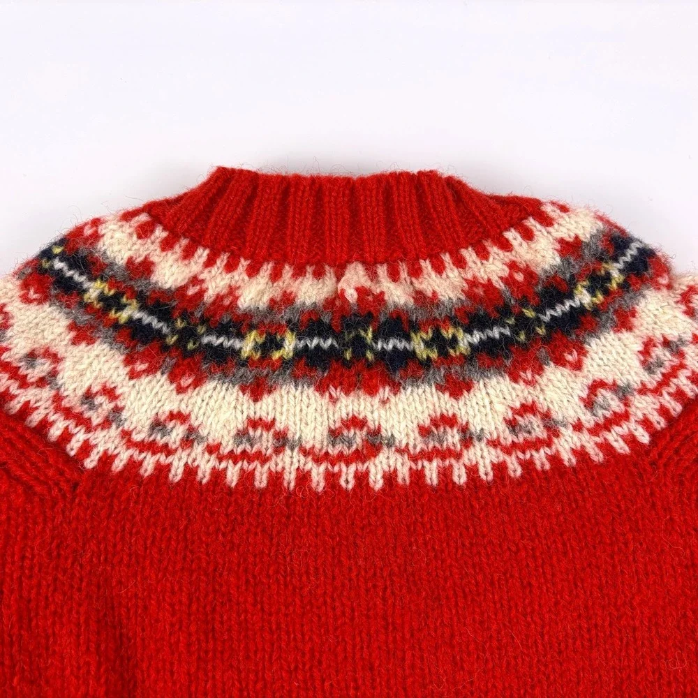VTG Clansman 100% Shetland Wool Childrens Sweater‎ 10/30 Red Navy Blue Fair Isle